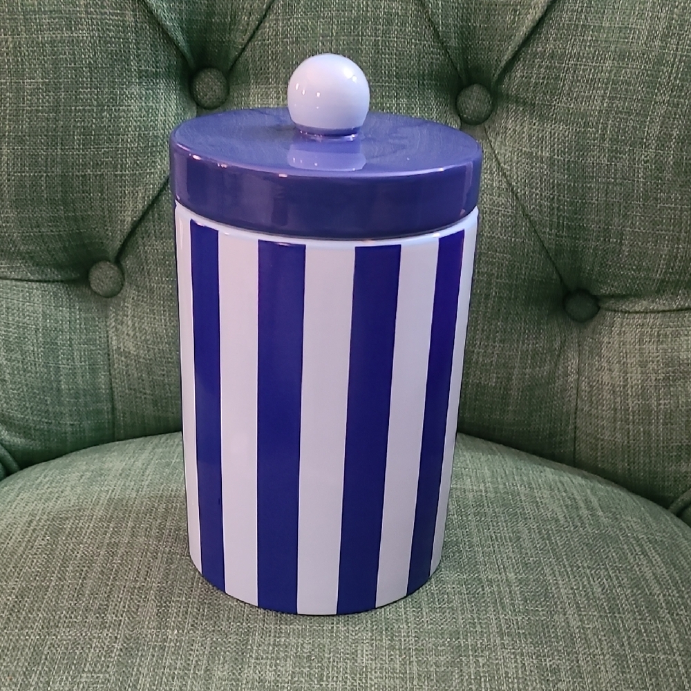 Blue and Light Blue Striped Ceramic Jar
